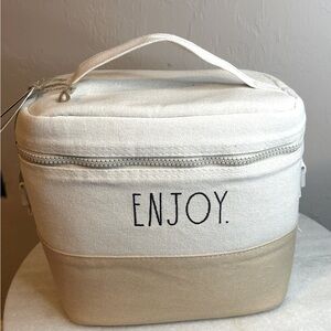 Rae Dunn ENJOY Cream and Tan Insulated Lunch Tote w/ Removable Shoulder Strap